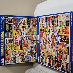 2 White Mountain Puzzles Burgers & Dogs / Pies 1000 pc Charlie Girard Complete